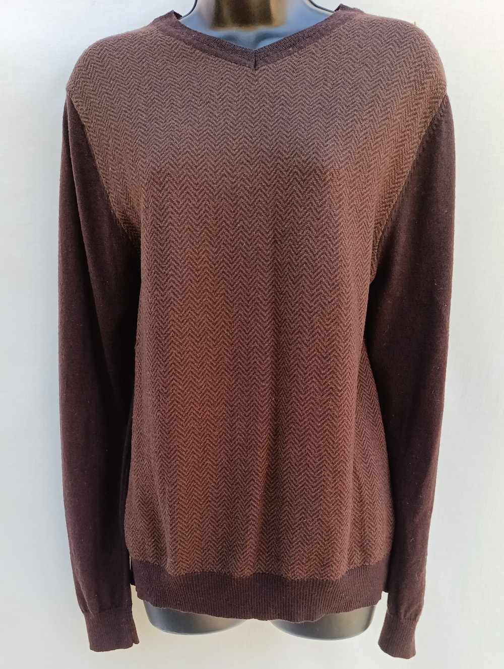 Apt. 9 Chocolate Brown V-Neck Sweater Upcycled W Orange-Red Skull Elbow Prints